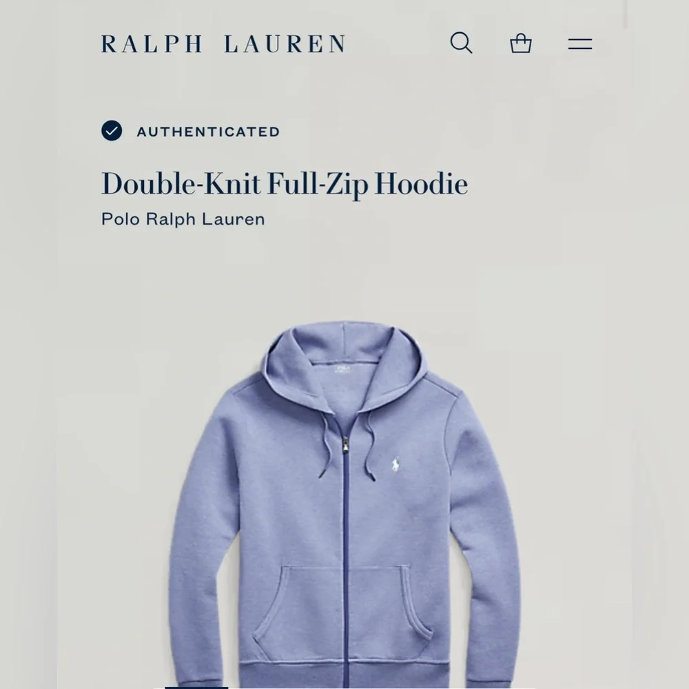 Polo by Ralph Lauren Blue Double‎ Knit Full Zip-Up Hooded Sweatshirt-Large